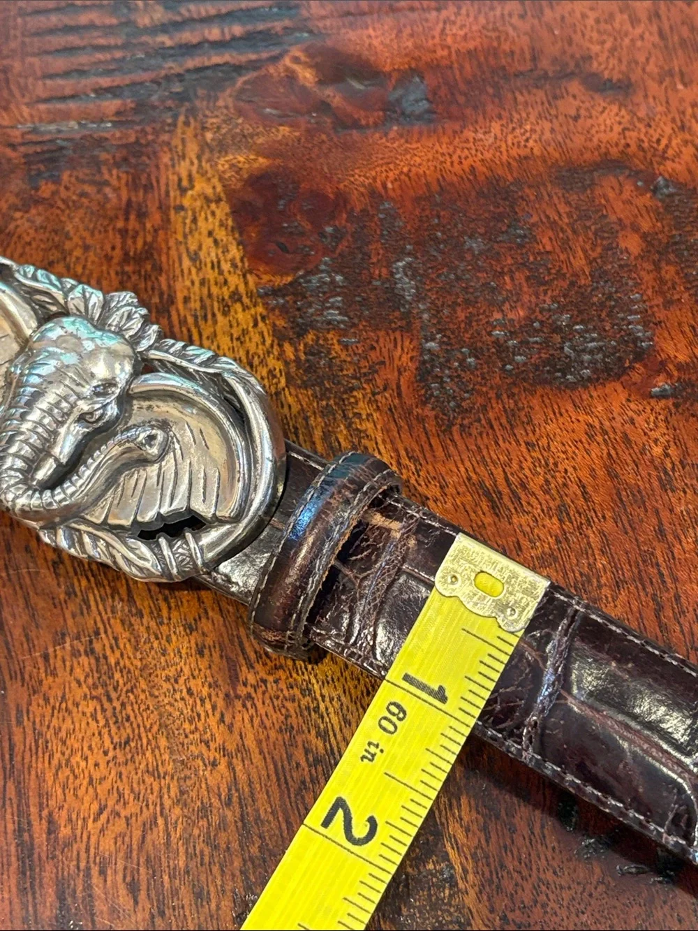 Vintage Brighton 90s Leather Elephant Safari Alligator Print Belt Medium *As-Is*